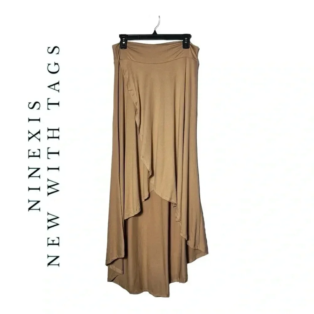 1907. NINEXIS FAUX WRAP MIDI LENGTH SKIRT SIZE‎ X-LARGE COGNAC IN COLOR STRETCHY